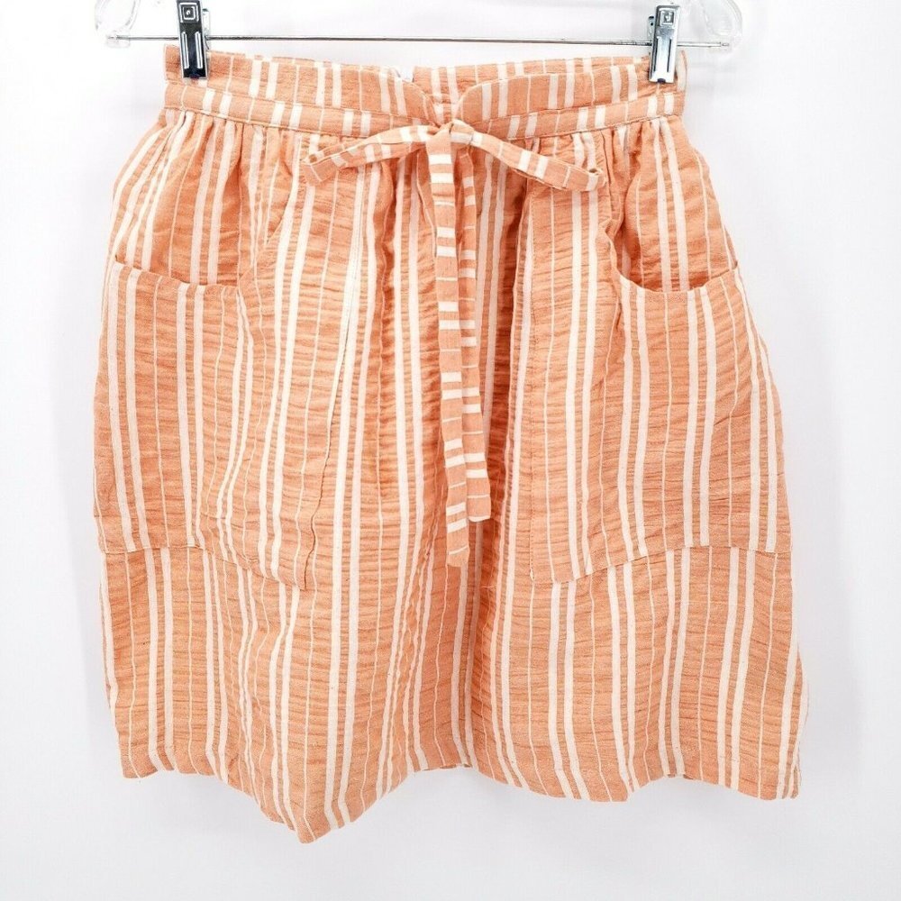 PEPALOVES Skirt Striped Orange White Tie Waist Pockets